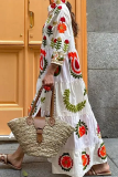 Elegant Floral Print Buckle Turndown Collar A Line Dresses