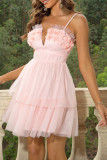 Sexy Prom Solid Color Mesh Flower Shape V Neck Evening Dresses