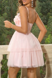 Sexy Prom Solid Color Mesh Flower Shape V Neck Evening Dresses