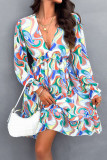 Elegant Floral Print Ruffle V Neck A Line Dresses