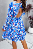 Elegant Floral Print Ruffle V Neck A Line Dresses