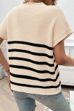 Casual Stripe Pocket Weave O Neck Tops