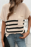 Casual Stripe Pocket Weave O Neck Tops