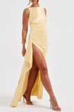 Sexy Prom Solid Color Backless Ruffle Ruched O Neck Evening Dresses