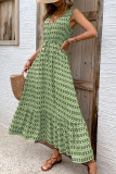 Elegant Print Rhombus Lace Up V Neck Sleeveless Dresses