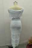 Sexy Solid Color Hollow Out Weave Off Shoulder One Step Skirt Dresses