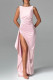 Sexy Prom Solid Color Backless Ruffle Ruched O Neck Evening Dresses