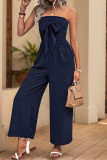 Sexy Solid Color Bow Decor Strapless Jumpsuits