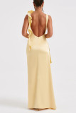 Sexy Prom Solid Color Backless Ruffle Ruched O Neck Evening Dresses