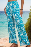 Casual Floral Print Patchwork Loose High Waist Straight Full Print Bottoms