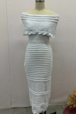 Sexy Solid Color Hollow Out Weave Off Shoulder One Step Skirt Dresses