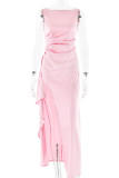 Sexy Prom Solid Color Backless Ruffle Ruched O Neck Evening Dresses