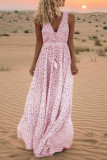 Elegant Polka Dot Print Fringed Trim V Neck Sleeveless Dresses