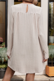 Casual Daily Solid Color Patchwork Ruched O Neck Long Sleeve Dresses