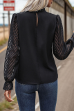 Daily Elegant Solid Color Buttons Patchwork Mesh Half A Turtleneck Tops