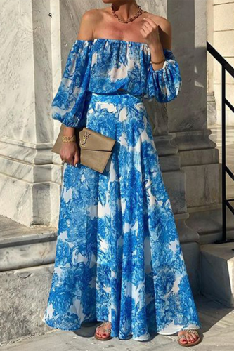 Sexy Street Floral Print Patchwork Off Shoulder A Line Dresses