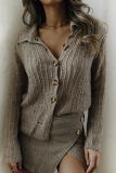 Casual Solid Color Hollow Out Distressed Buttons Turndown Collar Tops