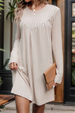 Casual Daily Solid Color Patchwork Ruched O Neck Long Sleeve Dresses