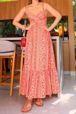 Sexy Floral Print Patchwork V Neck Sling Dresses