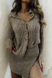 Casual Solid Color Hollow Out Distressed Buttons Turndown Collar Tops