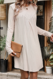 Casual Daily Solid Color Patchwork Ruched O Neck Long Sleeve Dresses