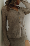 Casual Solid Color Hollow Out Distressed Buttons Turndown Collar Tops