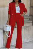 Business Wear Street Solid Color Buttons Turn-back Collar Long Sleeve Two Pieces