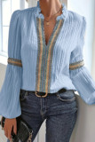 Casual Daily Solid Color Lace Patchwork Ruffle V Neck Tops