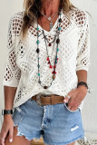 Casual Daily Solid Color Hollow Out V Neck Tops