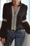 Casual Daily Solid Color Lace Patchwork Ruffle V Neck Tops