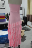 Sexy Solid Color Patchwork Irregular Stringy Selvedge Strapless Irregular Dresses