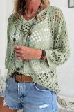 Casual Daily Solid Color Hollow Out V Neck Tops