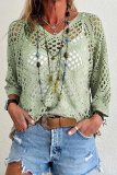 Casual Daily Solid Color Hollow Out V Neck Tops