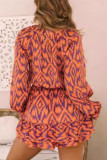 Elegant Geometric Print Patchwork V Neck A Line Dresses