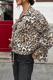 Casual Street Leopard Print Lace Up Turndown Collar Tops
