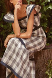 Casual Elegant Plaid Patchwork Flounce Square Collar A Line Dresses