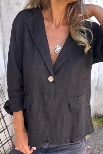 Casual Solid Color Buttons Turn-back Collar Outerwear