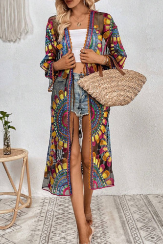 Casual Vacation Flowers Embroidered Lace Up Swimwears Cover Up