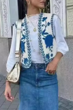 Casual Floral Print Embroidered Cardigan Collar Tops