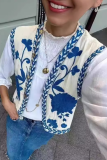 Casual Floral Print Embroidered Cardigan Collar Tops