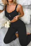 Daily Solid Color Lace Lace Up V Neck Sleeveless Two Pieces