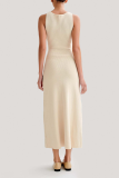 Elegant Solid Color Buckle O Neck Sleeveless Dresses