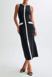 Elegant Solid Color Buckle O Neck Sleeveless Dresses