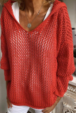 Casual Daily Solid Color Hollow Out Hooded Tops