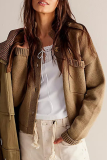 Casual Daily Solid Color Pocket Buttons Mandarin Collar Outerwear