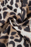 Casual Street Leopard Print Lace Up Turndown Collar Tops