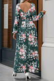 Elegant Flowers Print Slit V Neck A Line Dresses