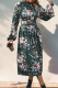 Elegant Floral Print Ruched Mandarin Collar Pleated Dresses