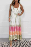 Casual Gradient Print Ripple Fringed Trim Contrast U Neck Printed Dresses