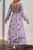 Elegant Flowers Print Slit V Neck A Line Dresses